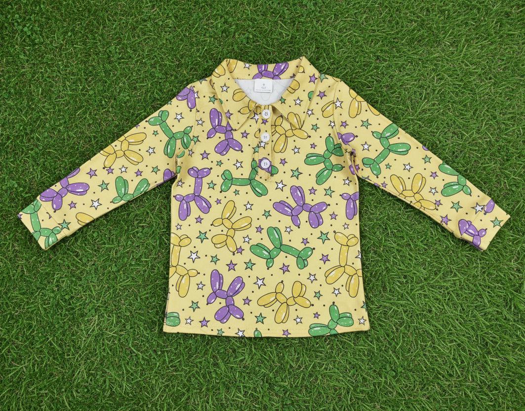 long sleeve mardi gras balloon boy polo shirt