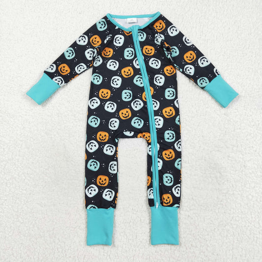 black mint long sleeve Halloween pumpkin zip sleeper