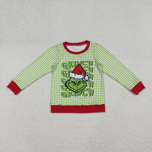 green gingham gri*ch pullover Christmas baby boy top