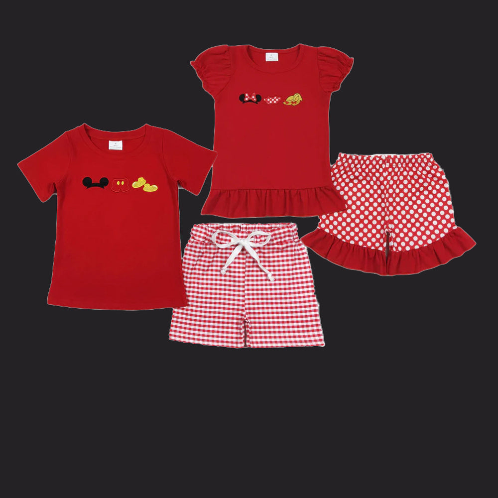 Red Cartoon Embroidery Sibling Clothing