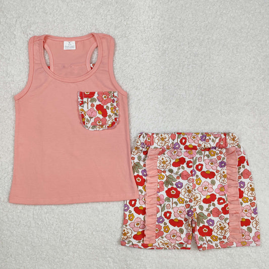 pink tank top floral shorts set