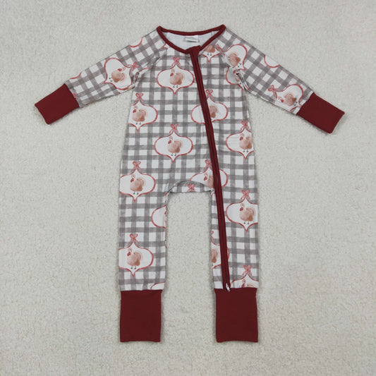 grey plaid turkey print thanksgiving day baby boy zipper sleeper infant pajama