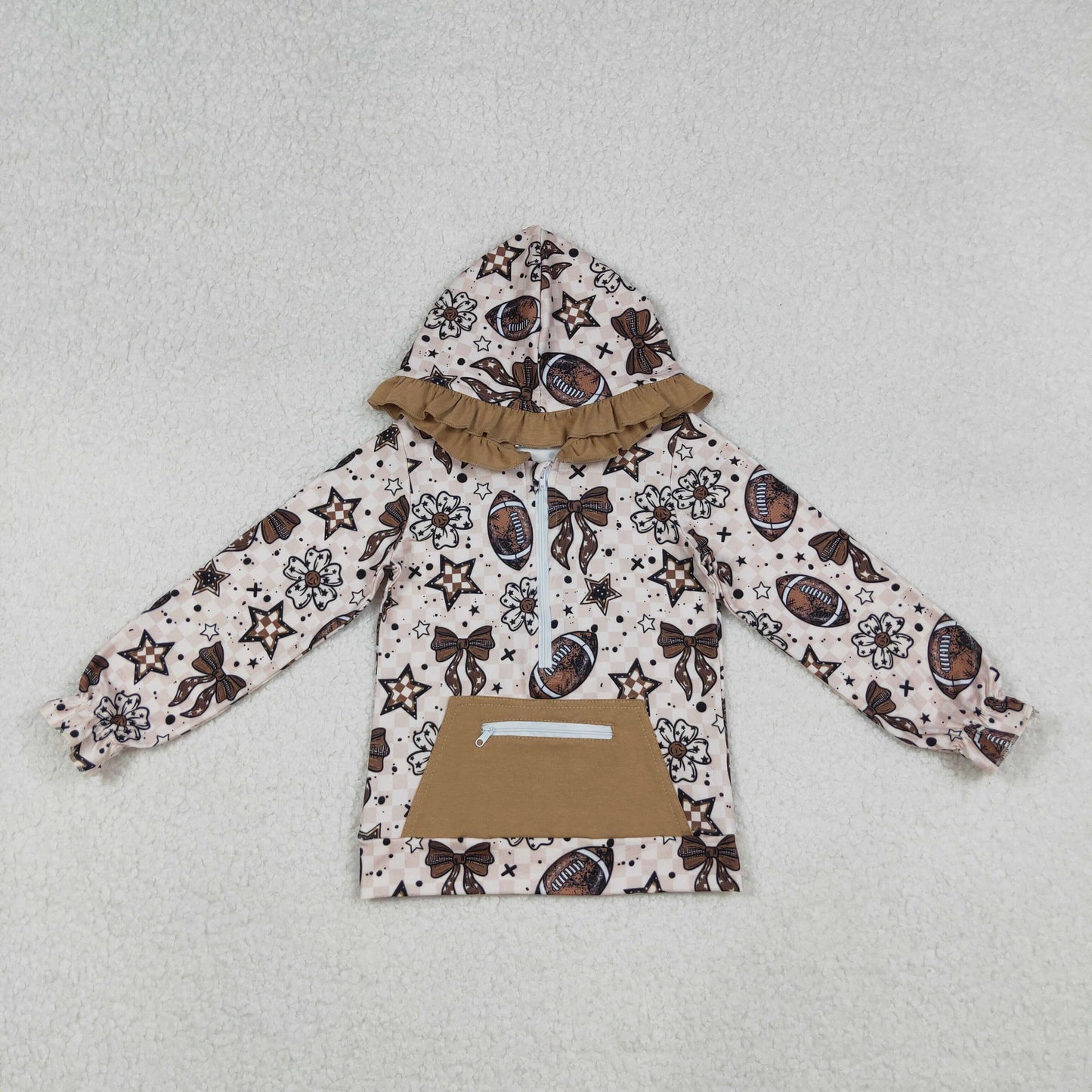 brown football girl zipper hoodie with pocket