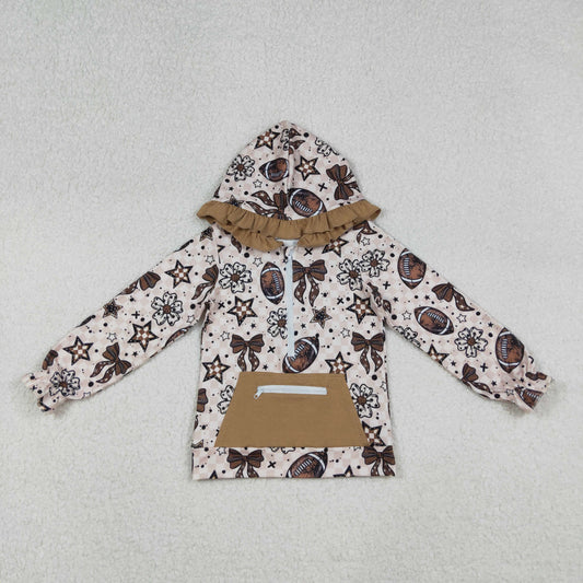 brown football girl zipper hoodie with pocket