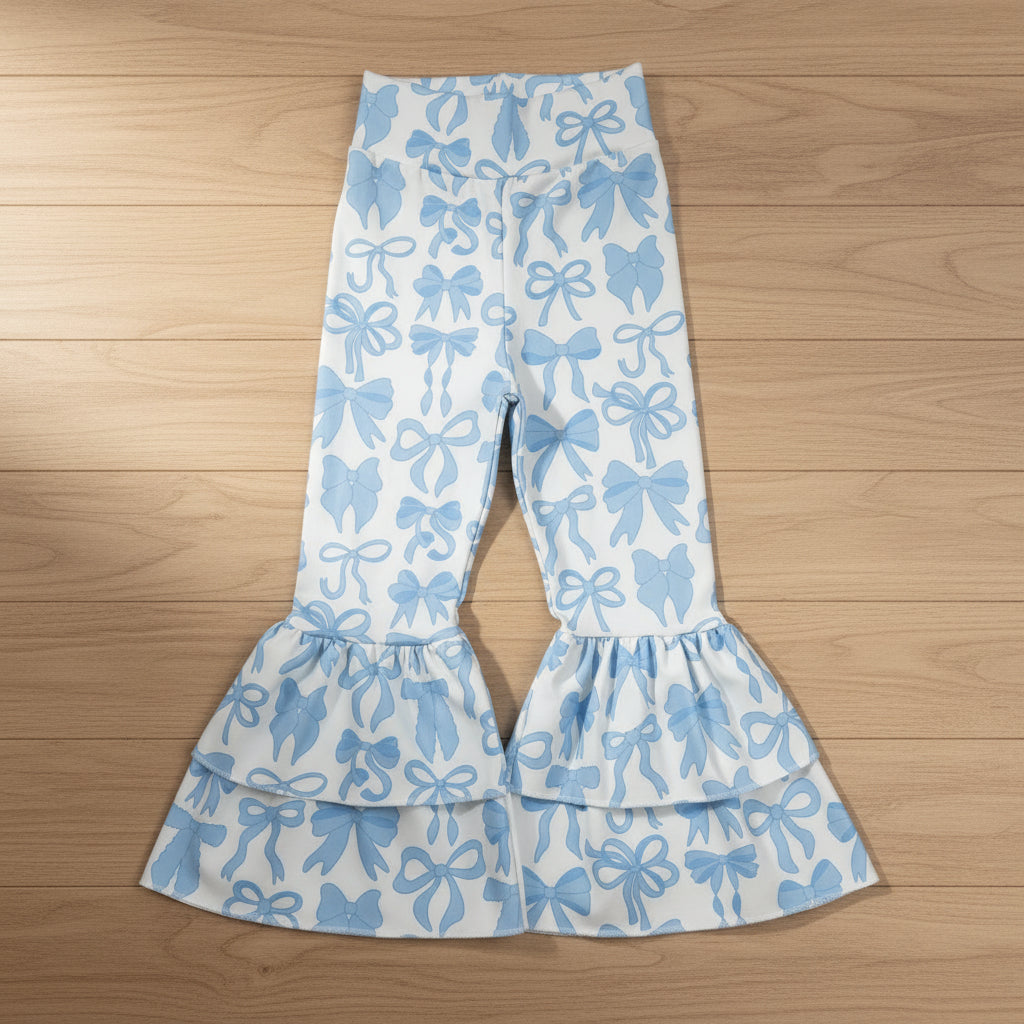 ruffle athletic blue coquette bell bottom pants