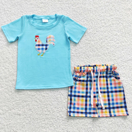 chicken embroidery outfit boy shorts set