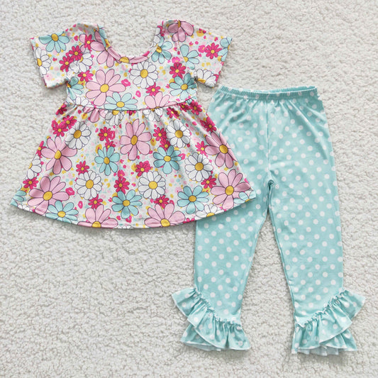 girl spring clothing floral and dots ruffle leggings outfit