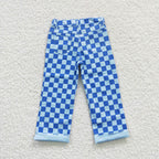 western kids blue checked denim pants with hole