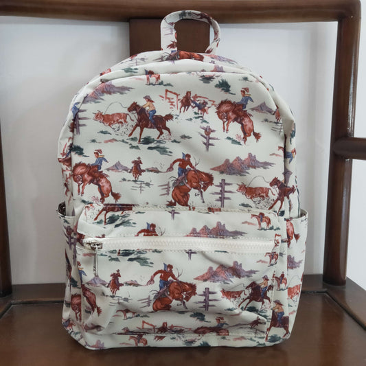 western horse ride rodeo print backpack bag