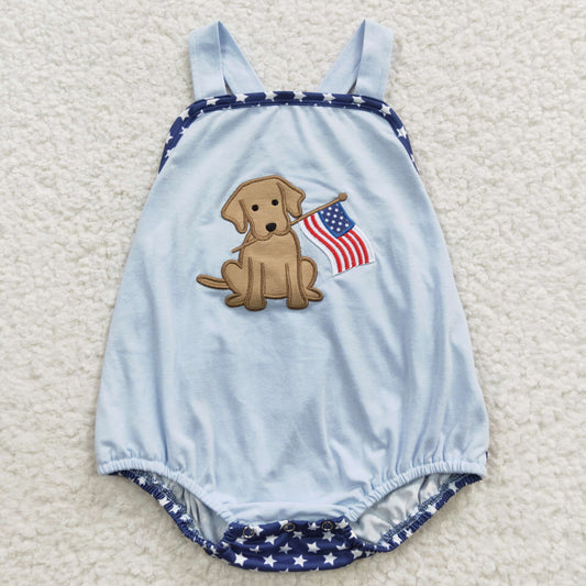 infant boy dog embroidery 4th of July romper