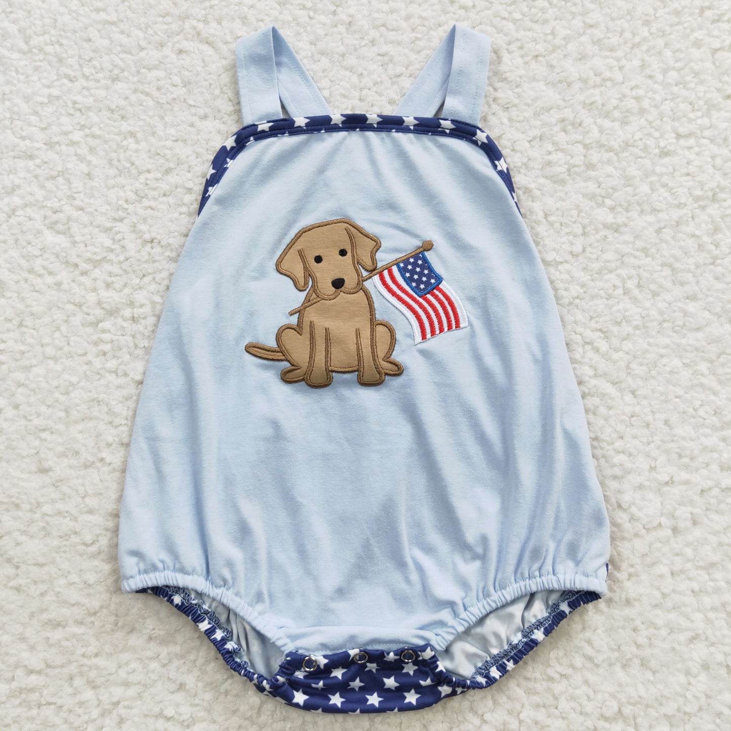 infant boy dog embroidery 4th of July romper