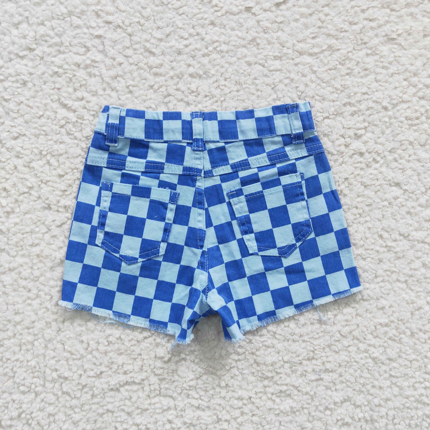 western kids blue checked denim shorts with hole