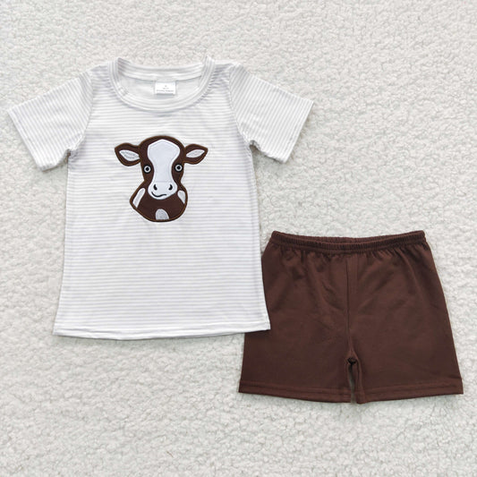 kids cow embroidery boy shorts set clothing