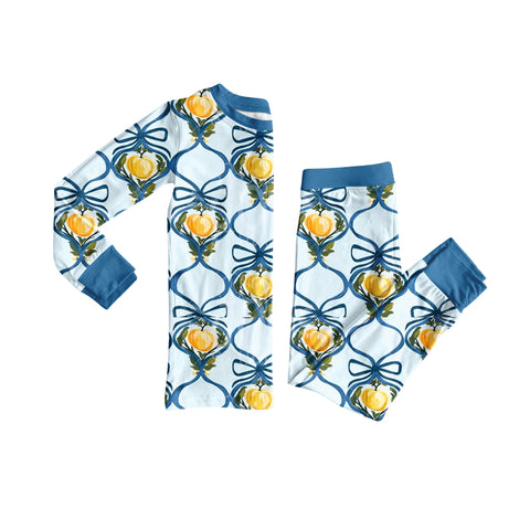 TAT 6-7 weeks MOQ 3 long sleeve blue bow pumpkin kids pajama