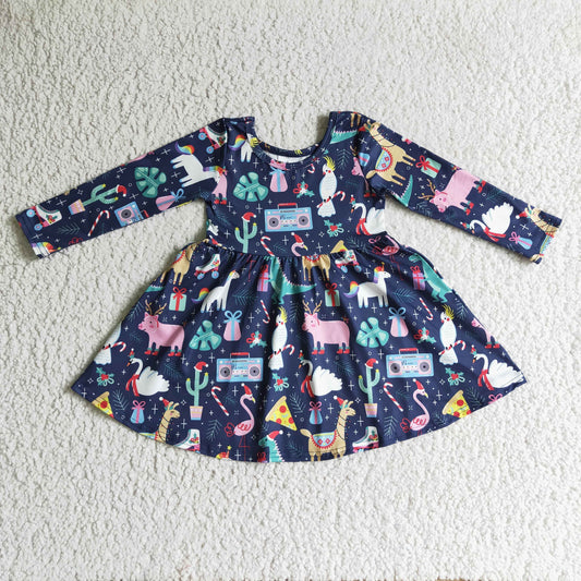 christmas long sleeve animal party bird pig unicorn twirl dress