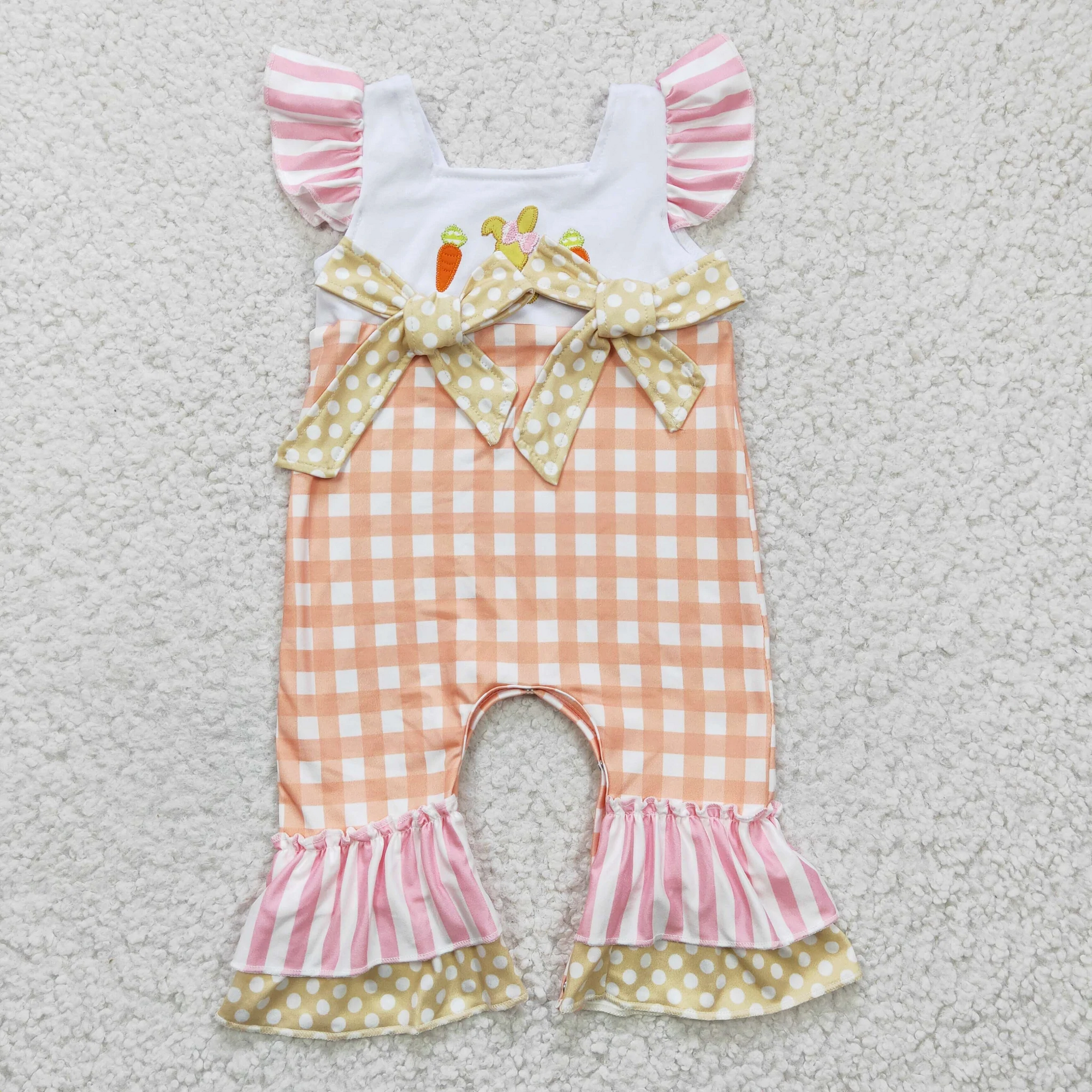 girl easter orange checked carrot embroidery dress