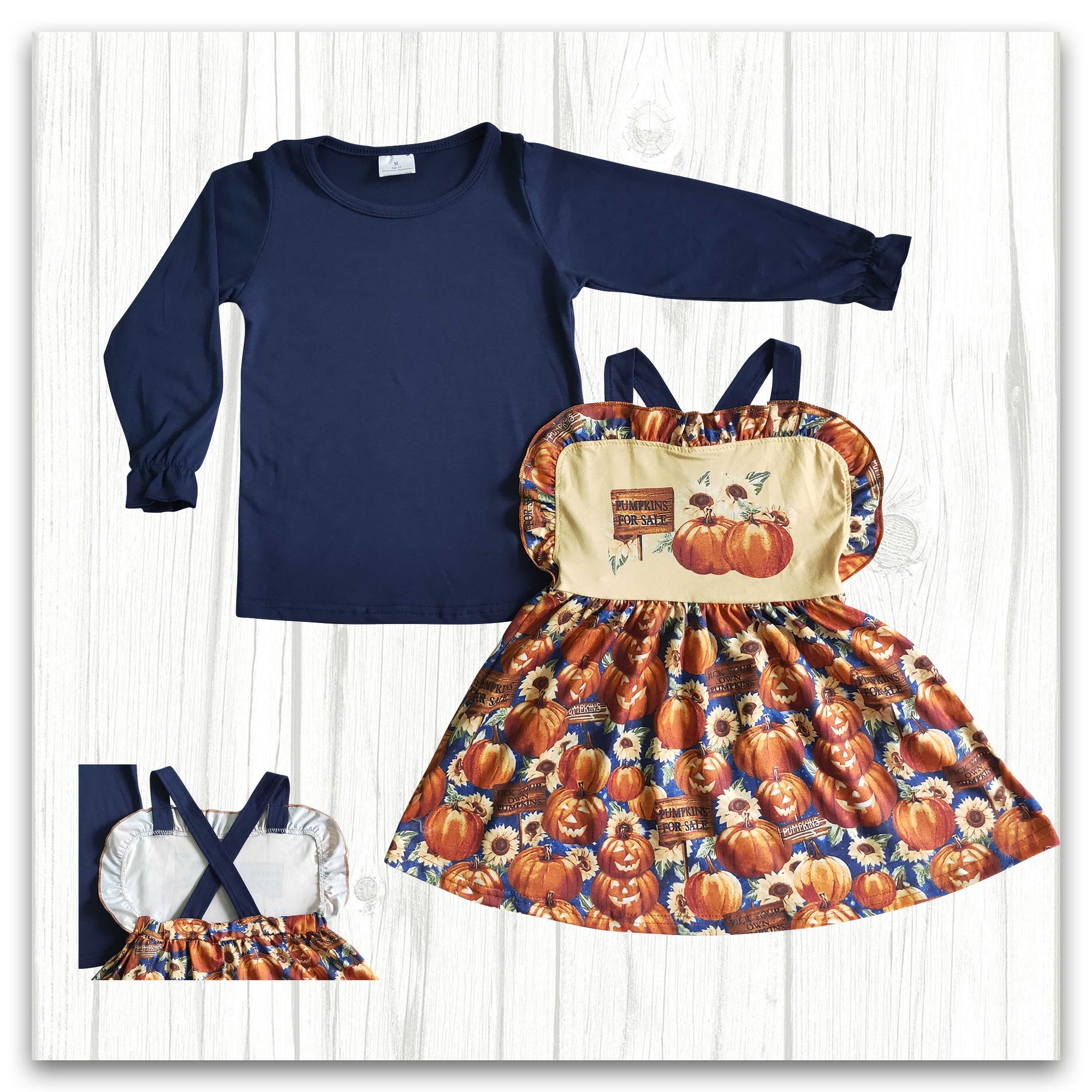 girl's fall 2pcs shirt pumkin patch skirt outfit
