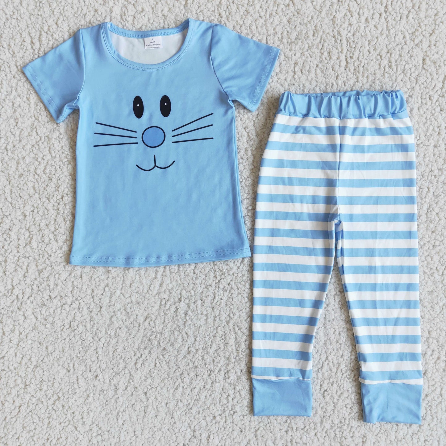 blue short sleeve easter pajamas outfit boy