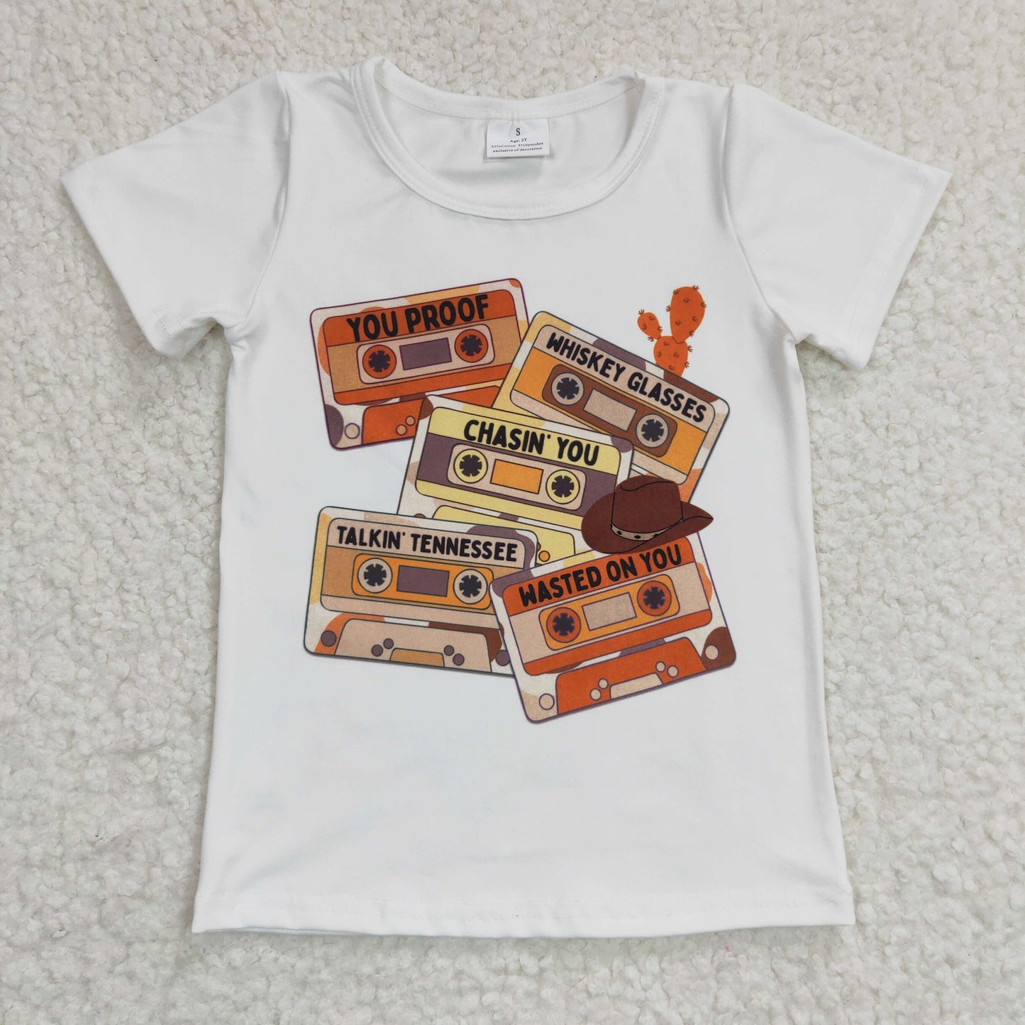 whiet t-shirt cassette tape print