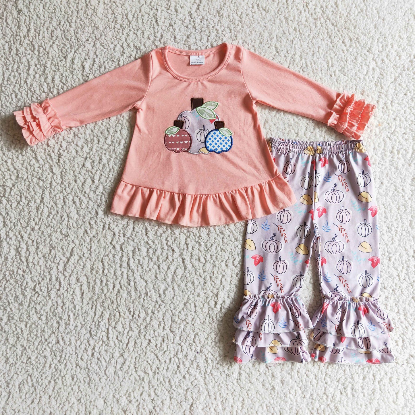 fall pink 3 pumpkin embroidery floral ruffle outfit