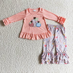 baby girl pink 3 pumpkin embroidery ruffle romper