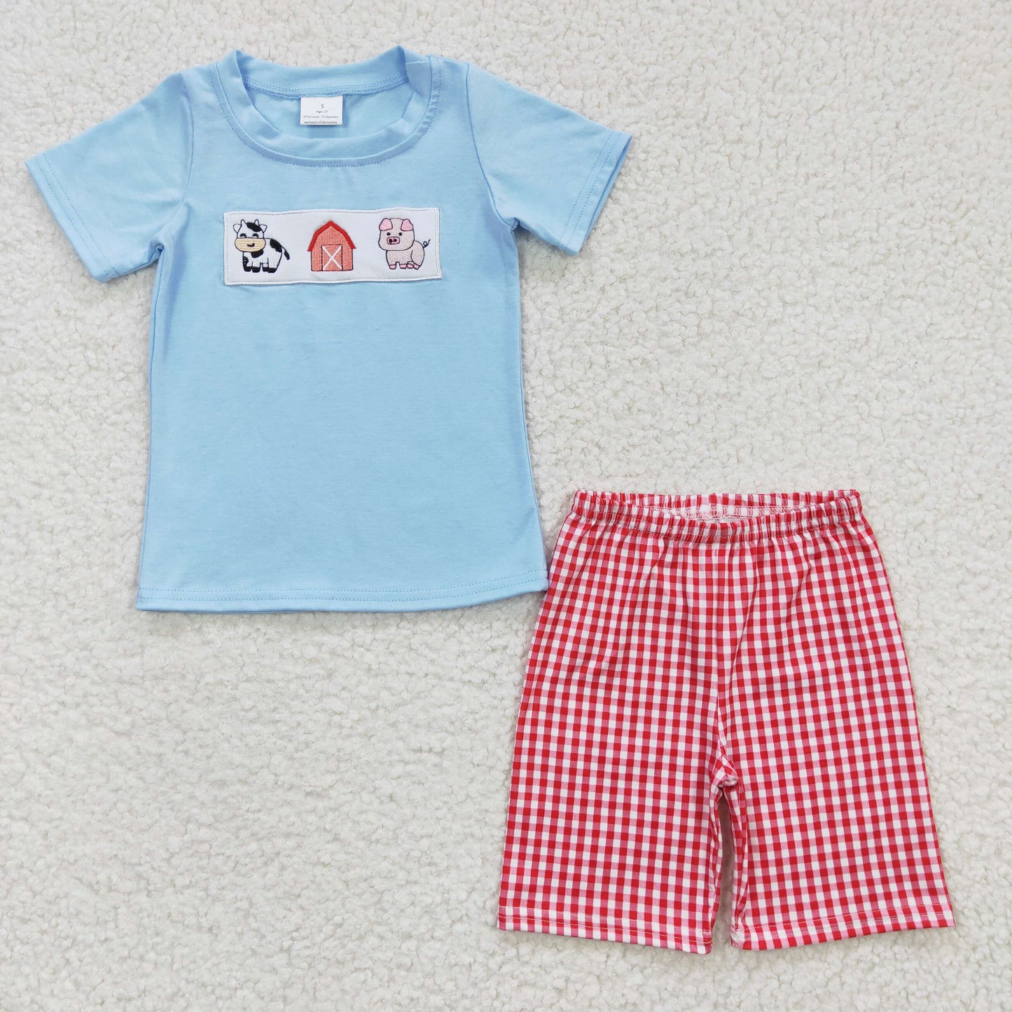 farm animals embroidery boys shorts set