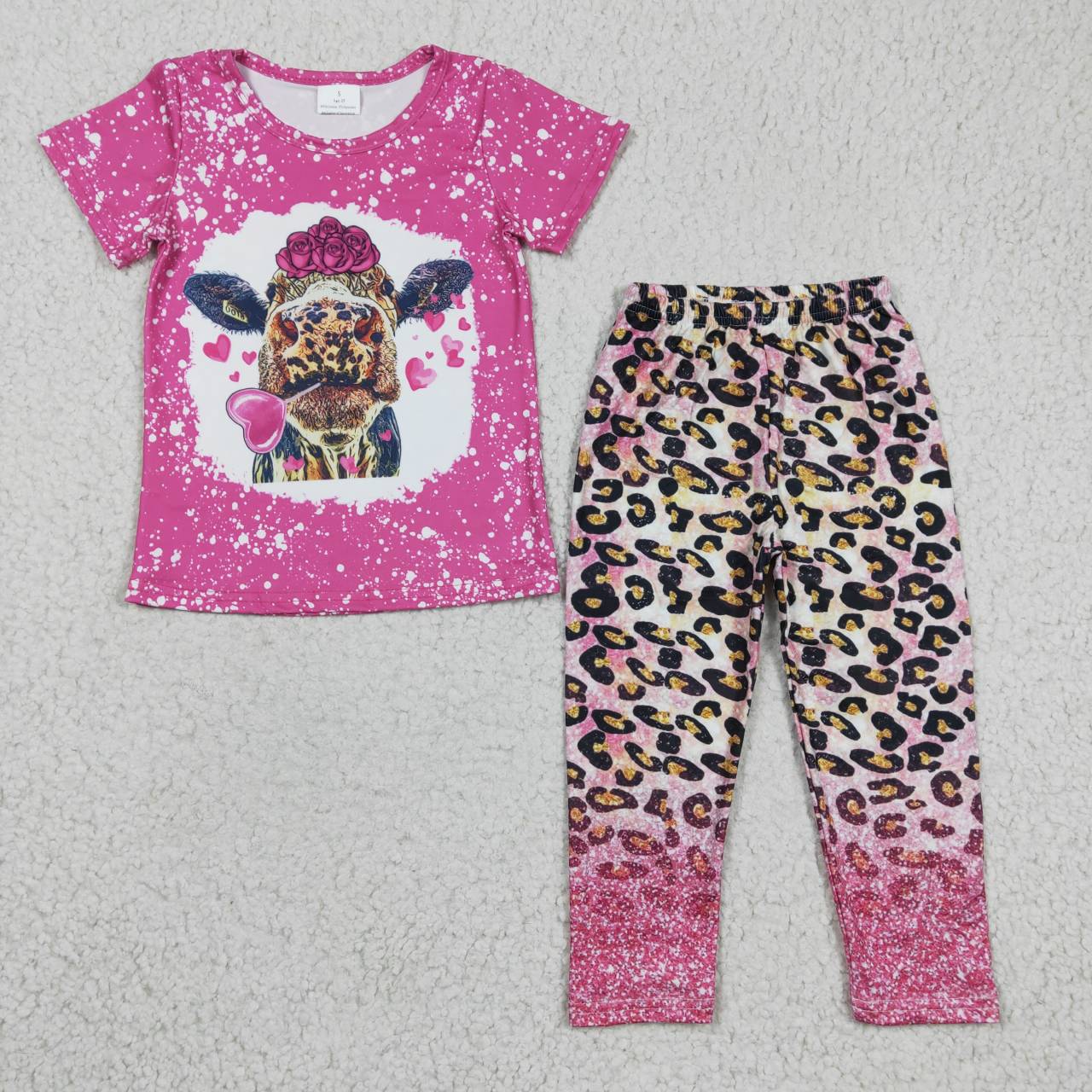 girl valentine cow print pink leopard legging outfit