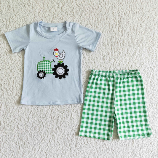 boy's clothing tractor embroidery shorts set outfit