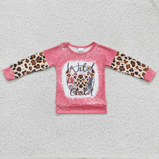 kids pink wild child leopard cow sweater