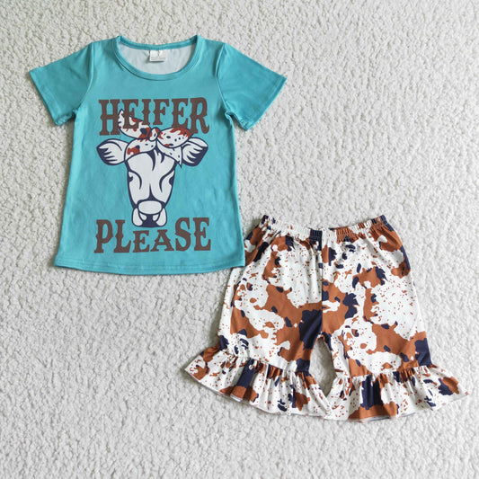 heifer cow shorts set girl's outfit kids clothes