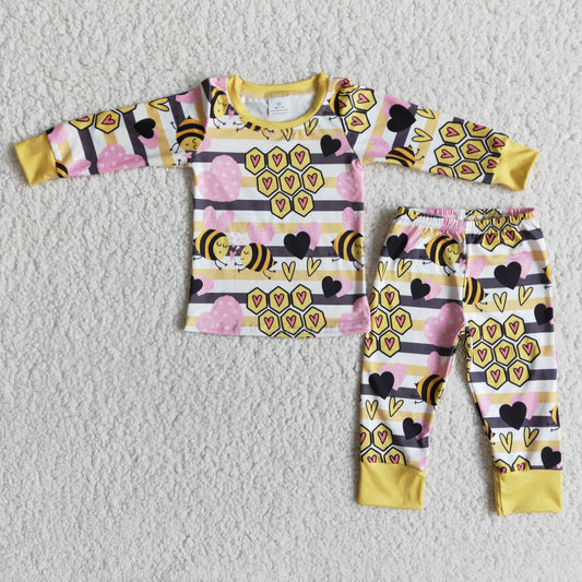 kids honeybee print pajamas for valentine's day