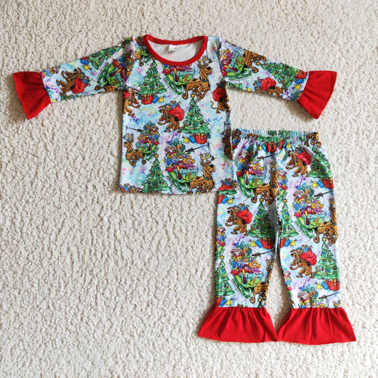 christmas reindeer red pajamas set for baby girl