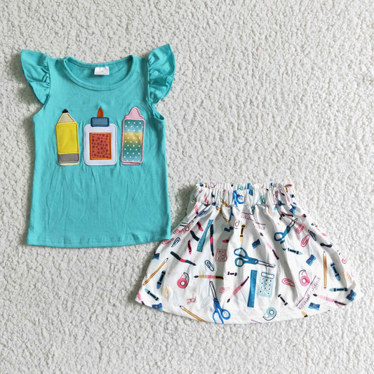 back to school skirt set pencil embroidery outfit