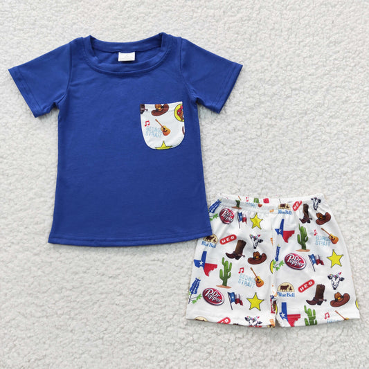 blue Texas outfit boy shorts set summer clothing