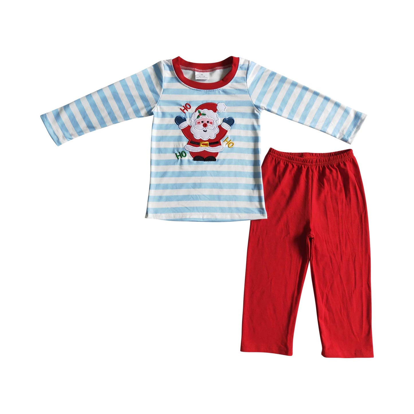 kids christmas ho ho ho santa embroidery red pants set for little boy