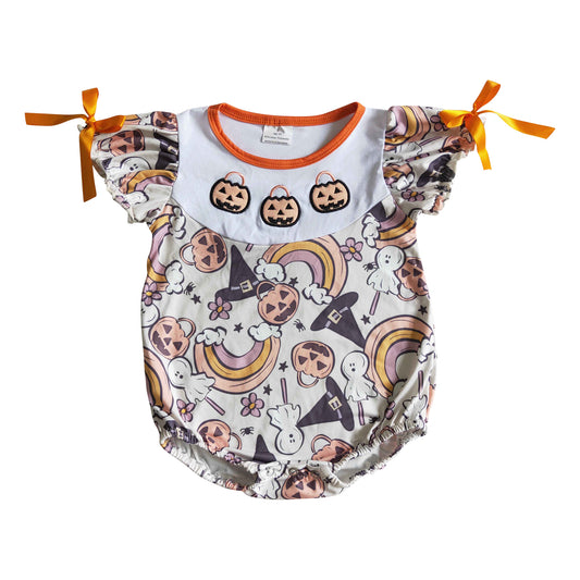 baby girl 3 pumpkins embroidery halloween romper