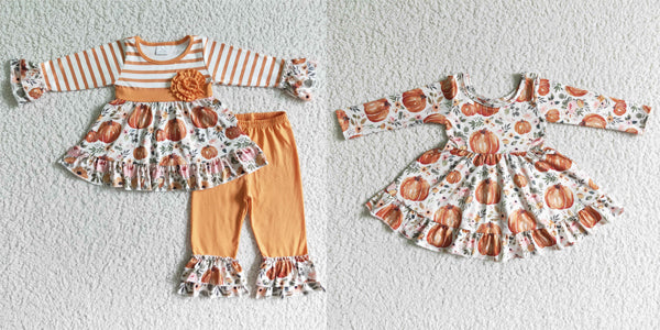 girl fall ruffle pumpkin outfit