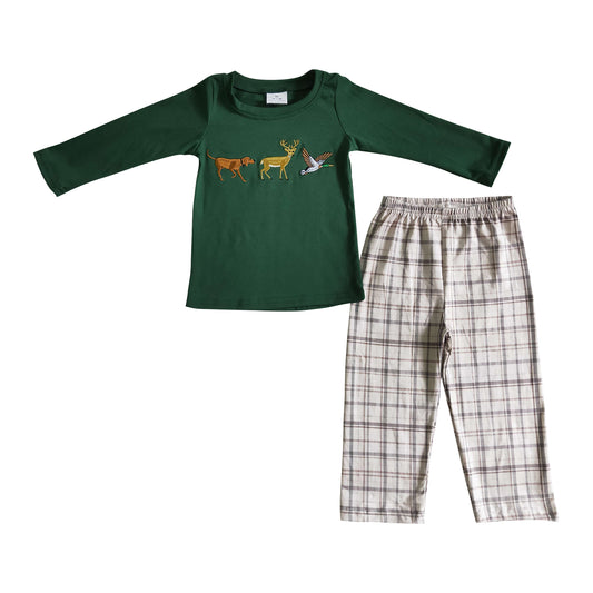 boy winter clothing deer bird embroidery pants set outfit