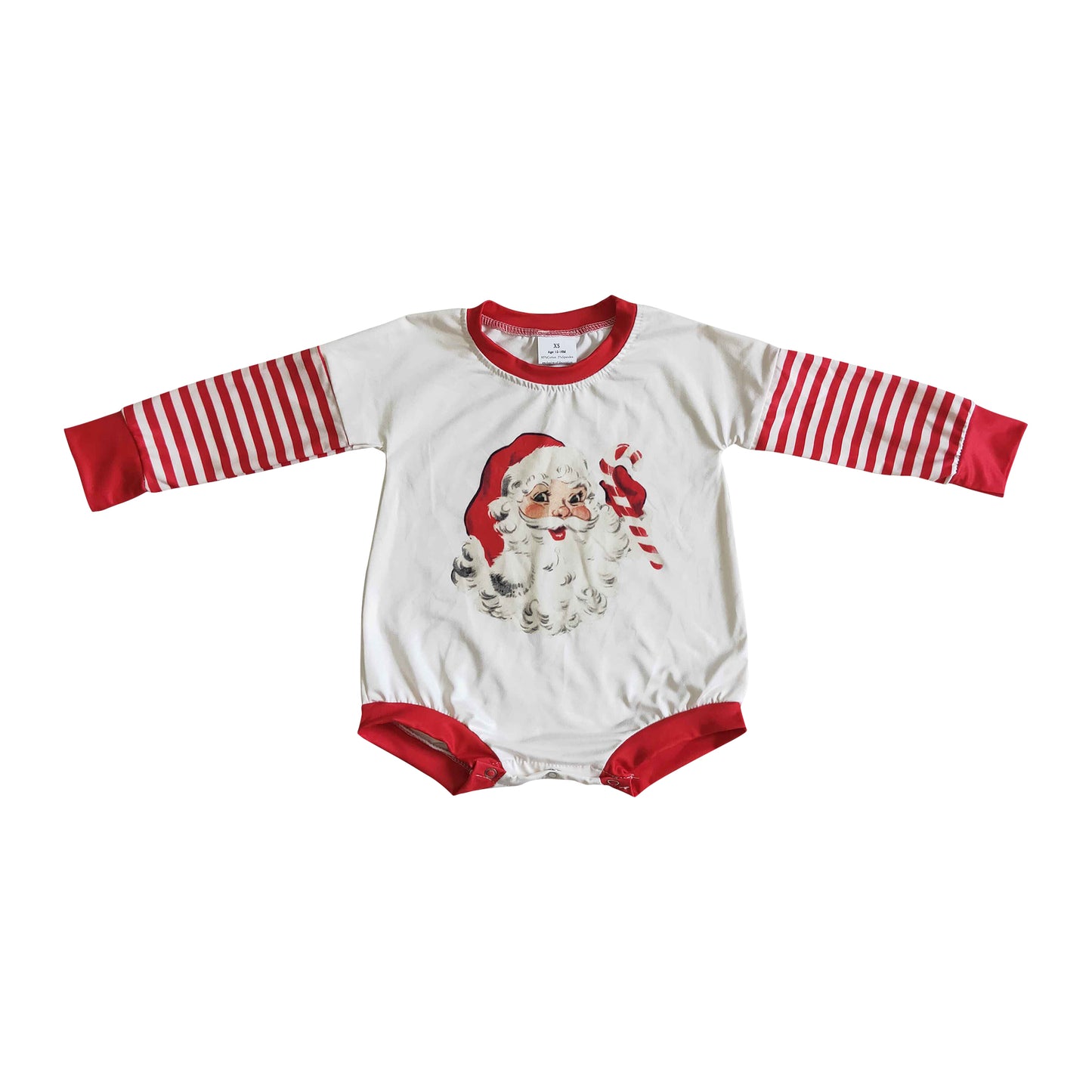 santa red striped baby romper