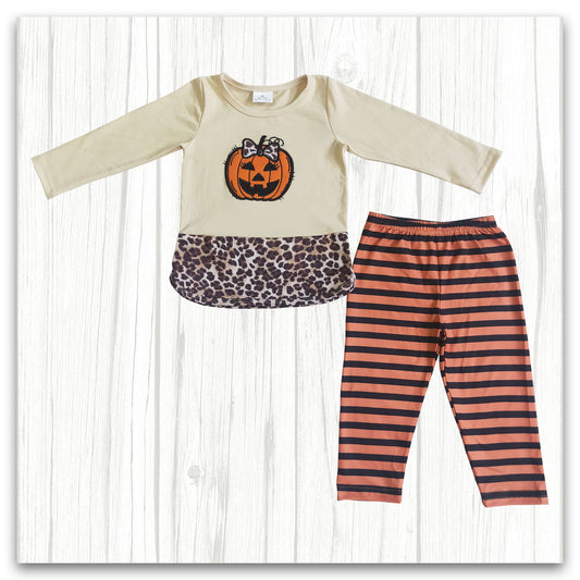 girl fall pumpkin embroidery outfit