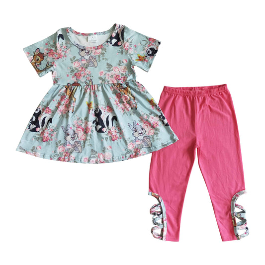 girl's clothes set animal floral pink leggings outfit