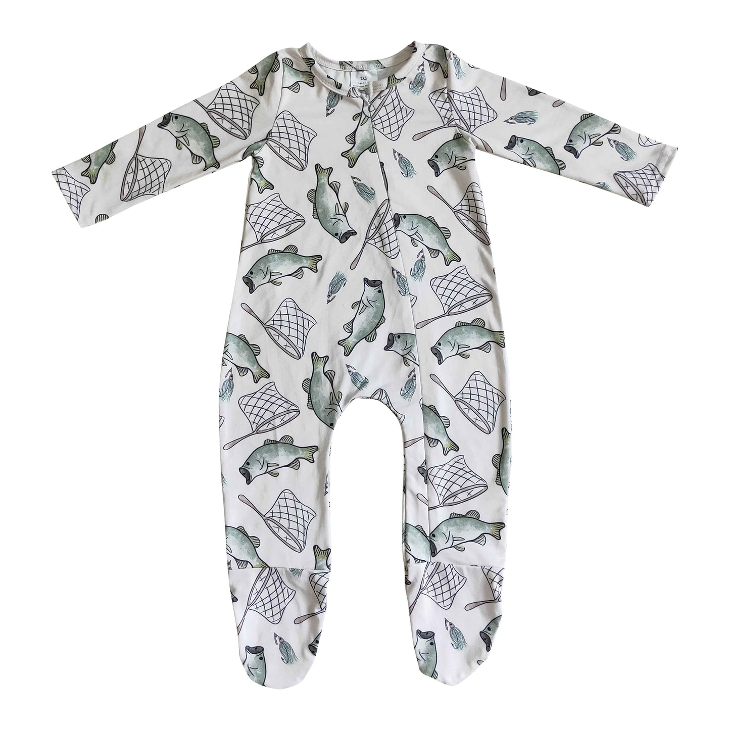 kids long sleeve fish print zip romper for baby