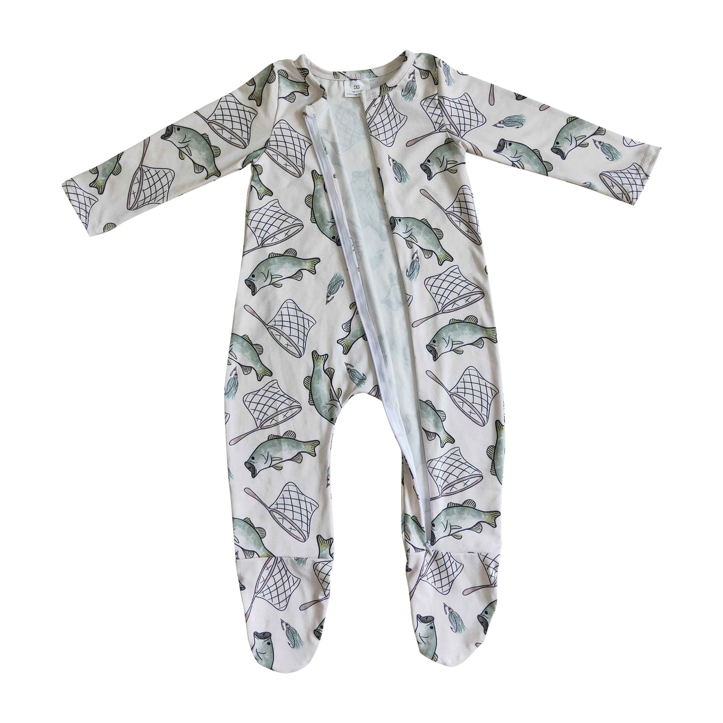 kids long sleeve fish print zip romper for baby