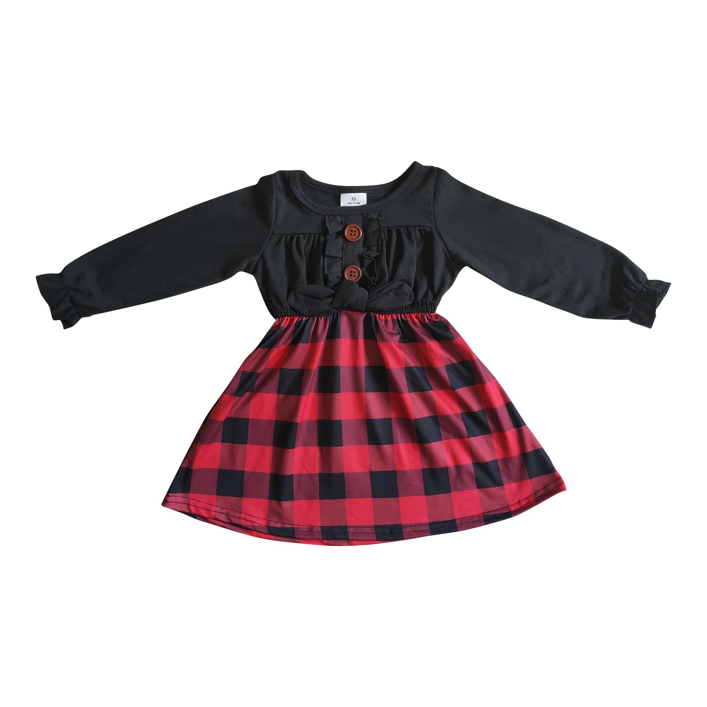 black red plaid dess girl Christmas dress