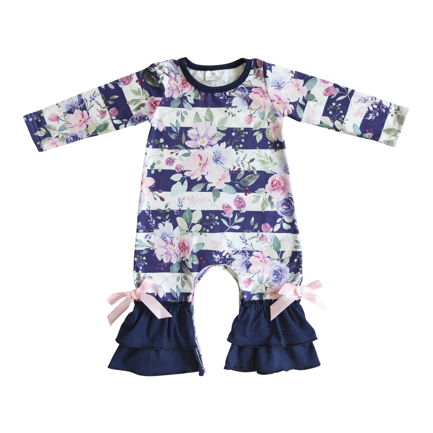 kids long sleeve blue floral romper for baby girl