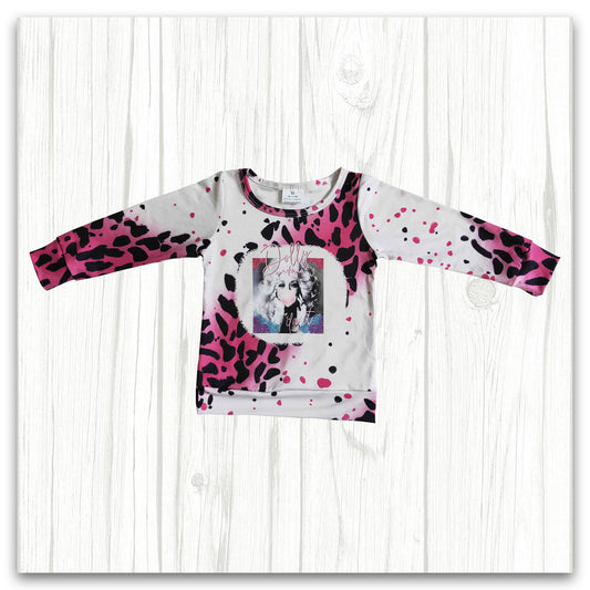girl fall long sleeve bleached pink leopard shirt top
