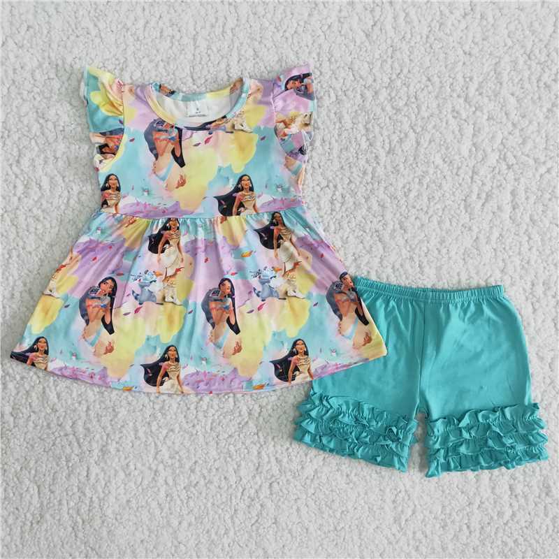 princess mint color ruffle shorts set