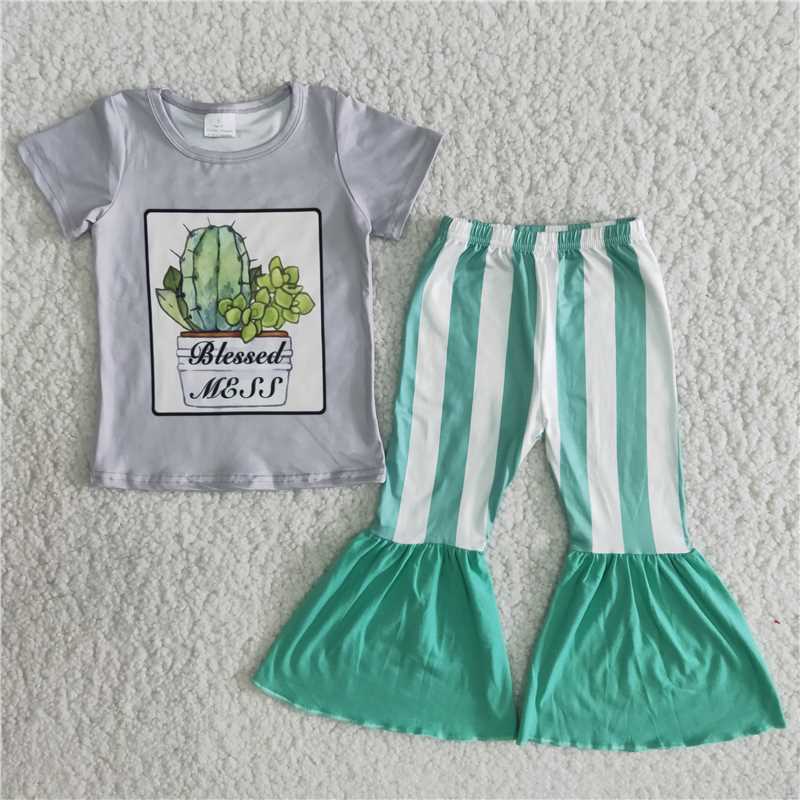 spring toddlers baby girl’s outfit cactus pants set kids clothing