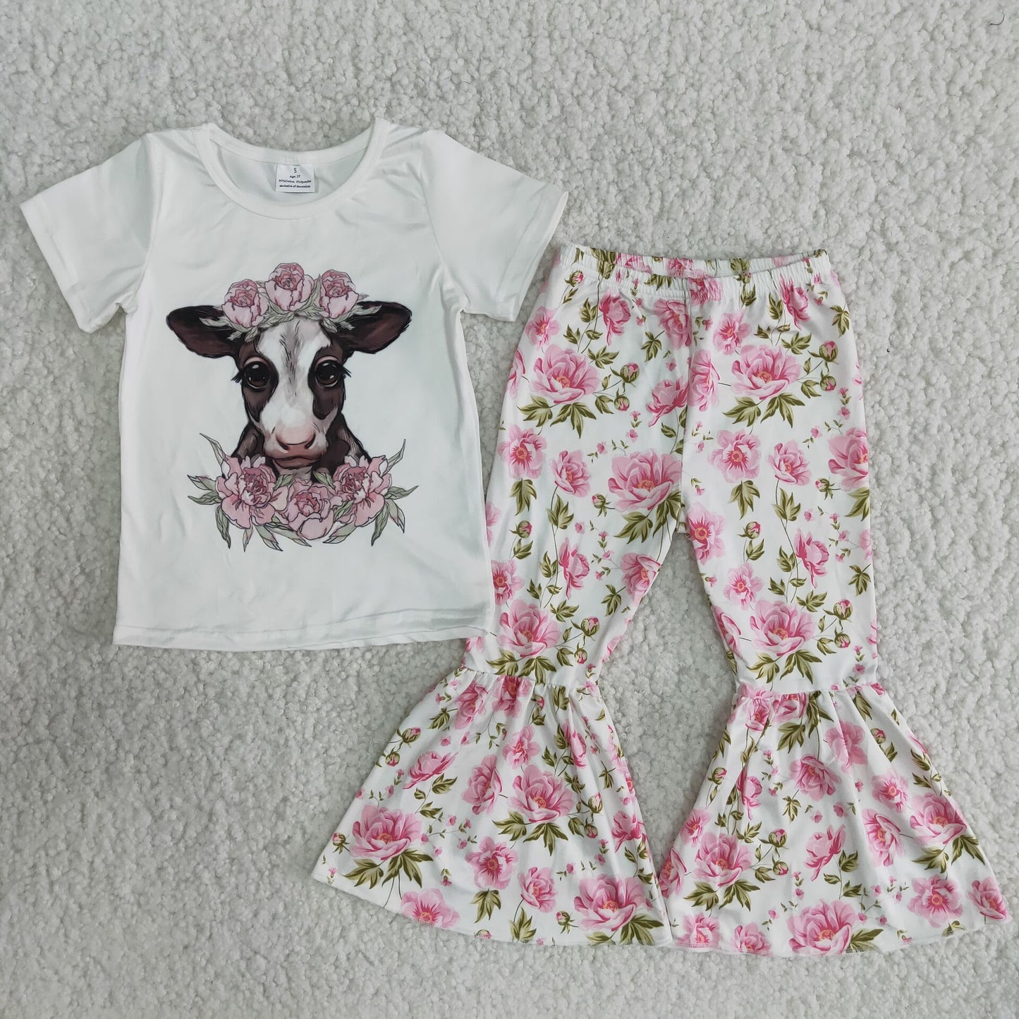spring cute girl's floral pants set outfit children clothing