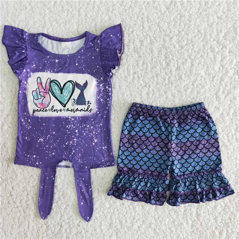 purple mermaid shorts set